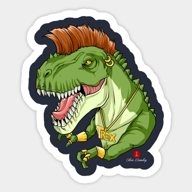 Mr T-Rex Blingosaurus | Bling, Mohawk & Dinosaur Sticker by OliRosenberg